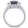 Thumbnail Image 3 of 8.0mm Cushion-Cut Lab-Created Blue and White Sapphire and Diamond Accent Frame Ring in Sterling Silver