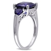 Thumbnail Image 2 of 10.0mm Cushion-Cut Lab-Created Blue Sapphire Three Stone Ring in Sterling Silver