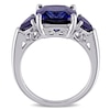 Thumbnail Image 3 of 10.0mm Cushion-Cut Lab-Created Blue Sapphire Three Stone Ring in Sterling Silver