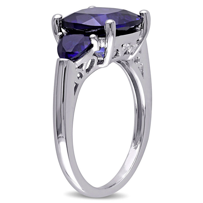 10.0mm Cushion-Cut Lab-Created Blue Sapphire Three Stone Ring Sterling Silver
