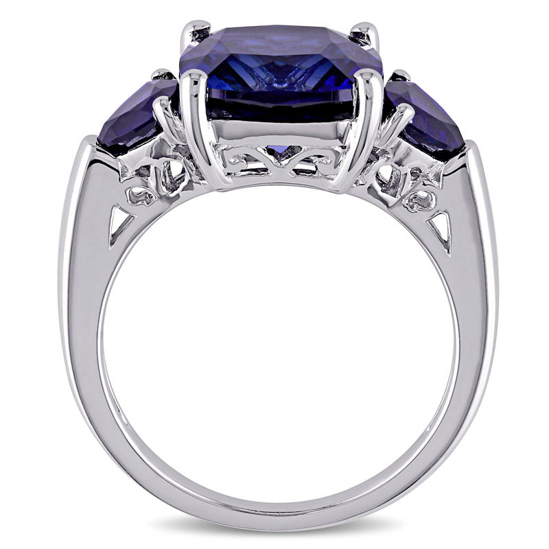 10.0mm Cushion-Cut Lab-Created Blue Sapphire Three Stone Ring Sterling Silver