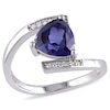 Thumbnail Image 0 of 8.0mm Trillion-Cut Lab-Created Blue Sapphire and Diamond Accent Bypass Ring in Sterling Silver