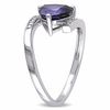 Thumbnail Image 1 of 8.0mm Trillion-Cut Lab-Created Blue Sapphire and Diamond Accent Bypass Ring in Sterling Silver