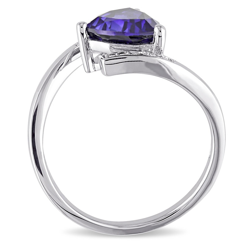 8.0mm Trillion-Cut Lab-Created Blue Sapphire and Diamond Accent Bypass Ring in Sterling Silver