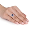 Thumbnail Image 3 of 8.0mm Trillion-Cut Lab-Created Blue Sapphire and Diamond Accent Bypass Ring in Sterling Silver