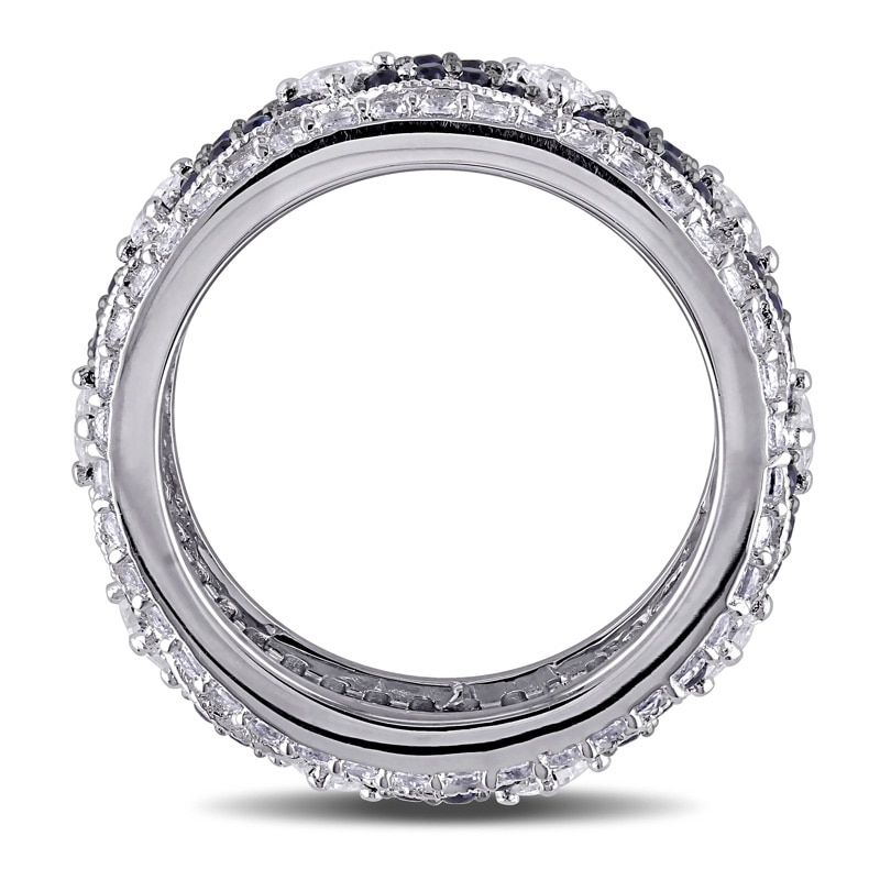Main Image 3 of Lab-Created Blue and White Sapphire Multi-Row Vintage-Style Band in Sterling Silver