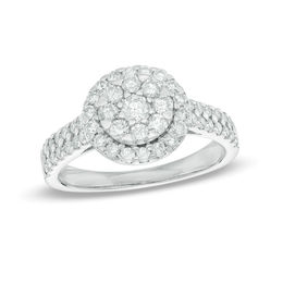 0.95 CT. T.W. Composite Diamond Frame Double Row Engagement Ring in 14K White Gold