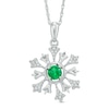 Thumbnail Image 0 of 4.5mm Lab-Created Emerald and 0.09 CT. T.W. Diamond Snowflake Pendant in Sterling Silver