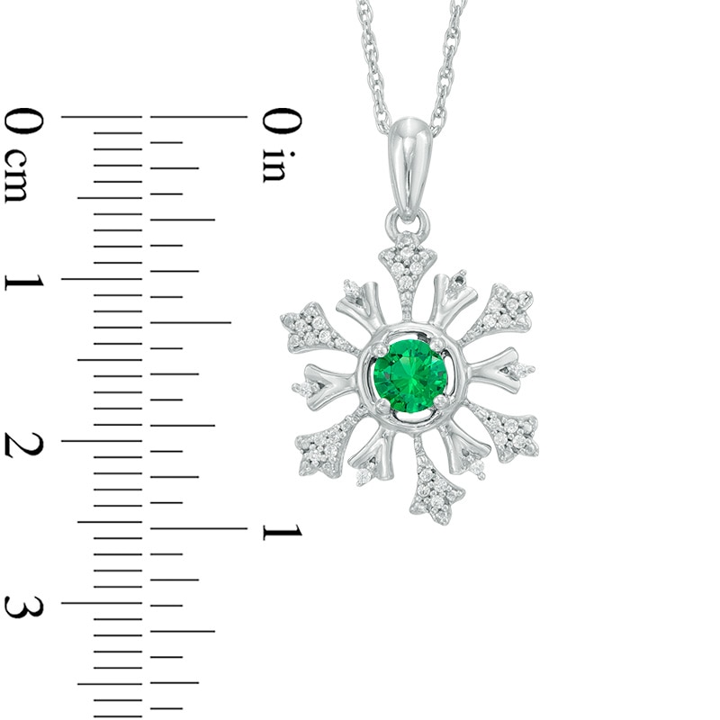 4.5mm Lab-Created Emerald and 0.09 CT. T.W. Diamond Snowflake Pendant in Sterling Silver