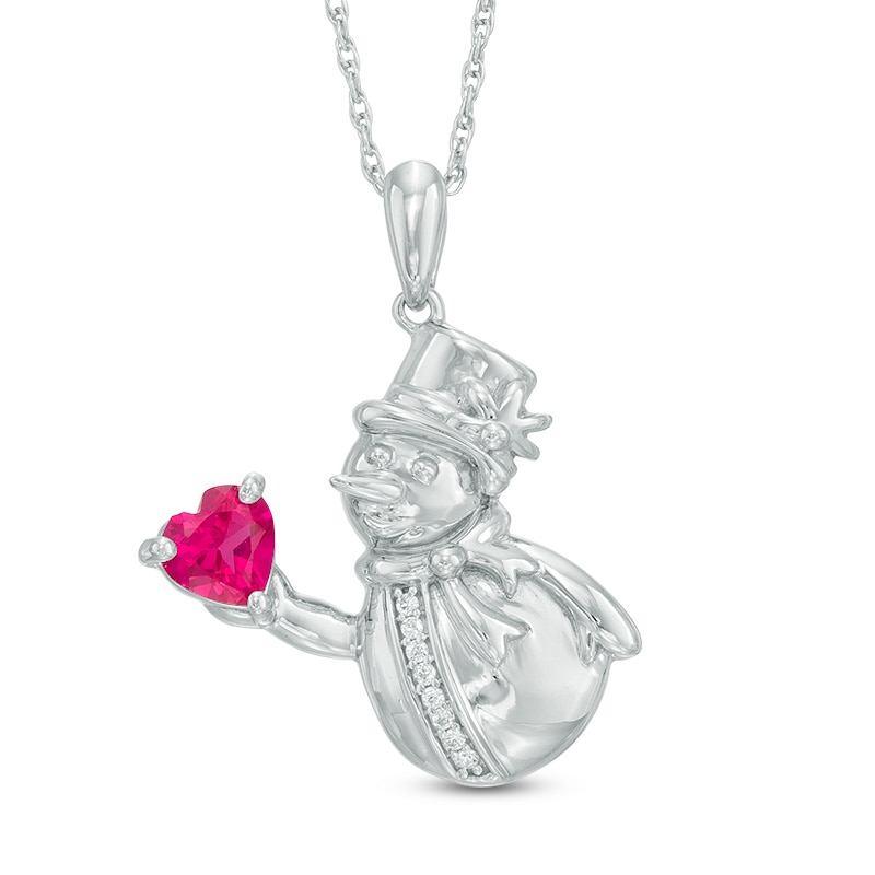 Heart-Shaped Lab-Created Ruby and Diamond Accent Snowman Pendant in Sterling Silver