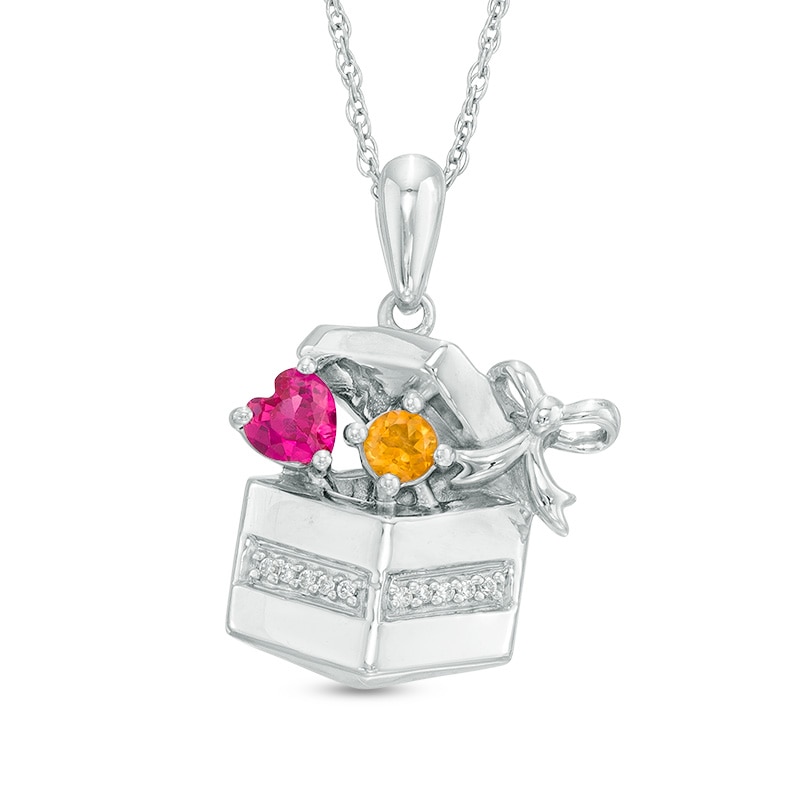 Heart-Shaped Lab-Created Ruby, Citrine and Diamond Accent Gift Box Pendant in Sterling Silver