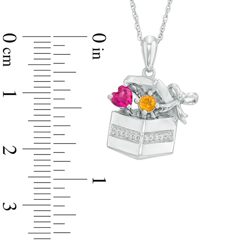 Heart-Shaped Lab-Created Ruby, Citrine and Diamond Accent Gift Box Pendant in Sterling Silver