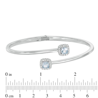 5.0mm Cushion-Cut Lab-Created Blue Spinel and White Sapphire Frame Hinged Bangle in Sterling Silver