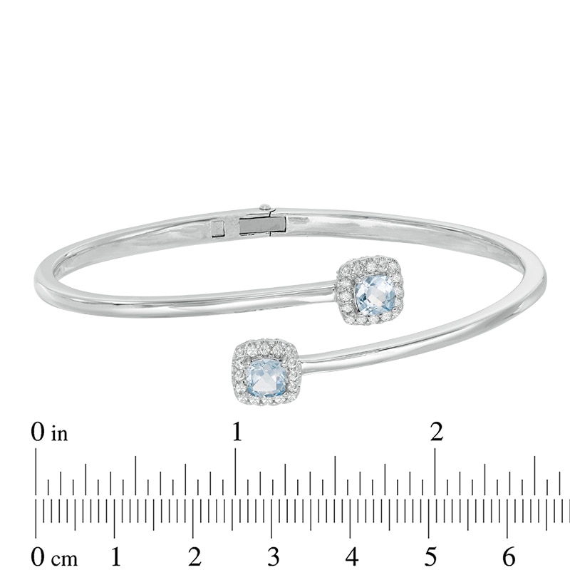 5.0mm Cushion-Cut Lab-Created Blue Spinel and White Sapphire Frame Hinged Bangle in Sterling Silver