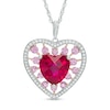 Thumbnail Image 0 of 9.0mm Lab-Created Ruby with Pink and White Sapphire Heart Pendant in Sterling Silver