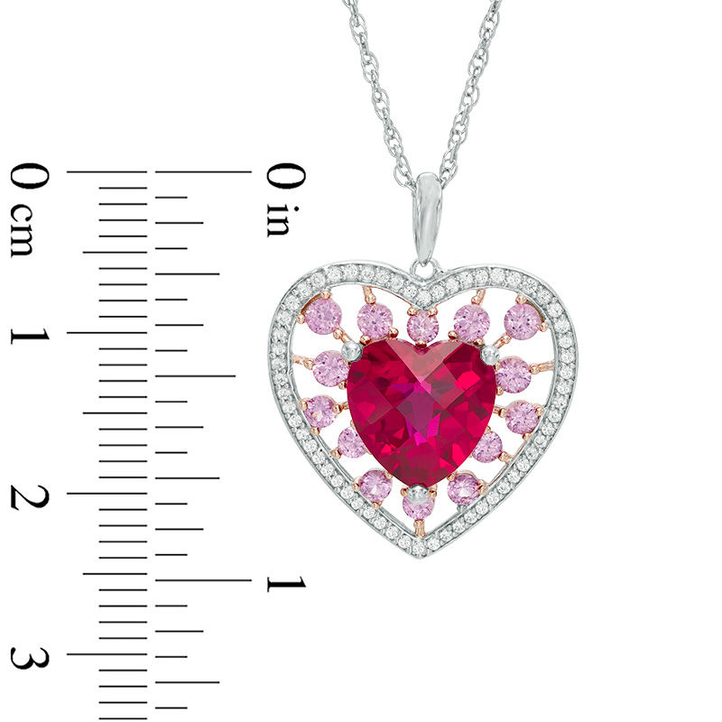9.0mm Lab-Created Ruby with Pink and White Sapphire Heart Pendant in Sterling Silver