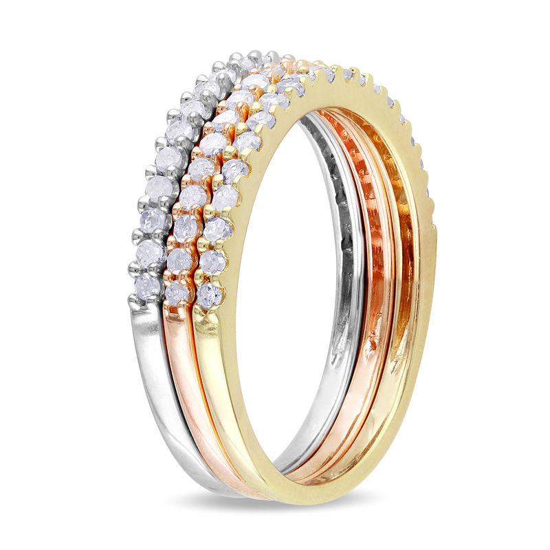 Main Image 2 of 0.60 CT. T.W. Diamond Stackable Three Band Set in Sterling Silver with Two-Tone Rhodium Plating