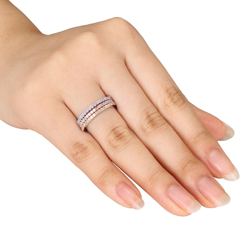 Main Image 3 of 0.60 CT. T.W. Diamond Stackable Three Band Set in Sterling Silver with Two-Tone Rhodium Plating