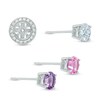 Amethyst, Lab-Created Blue Spinel and Pink Sapphire Interchangeable Stud Earrings and Jacket Set in Sterling Silver