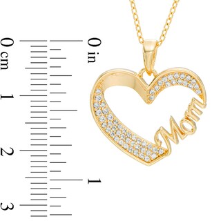 Lab-Created White Sapphire "Mom" Heart Pendant in Sterling Silver with 18K Gold Plate