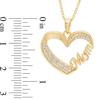 Lab-Created White Sapphire "Mom" Heart Pendant in Sterling Silver with 18K Gold Plate