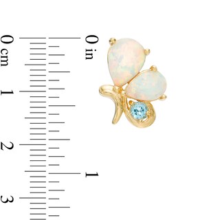 Pear-Shaped Lab-Created Opal and Swiss Blue Topaz Butterfly Stud Earrings in Sterling Silver with 18K Gold Plate