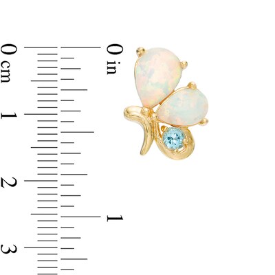Pear-Shaped Lab-Created Opal and Swiss Blue Topaz Butterfly Stud Earrings in Sterling Silver with 18K Gold Plate