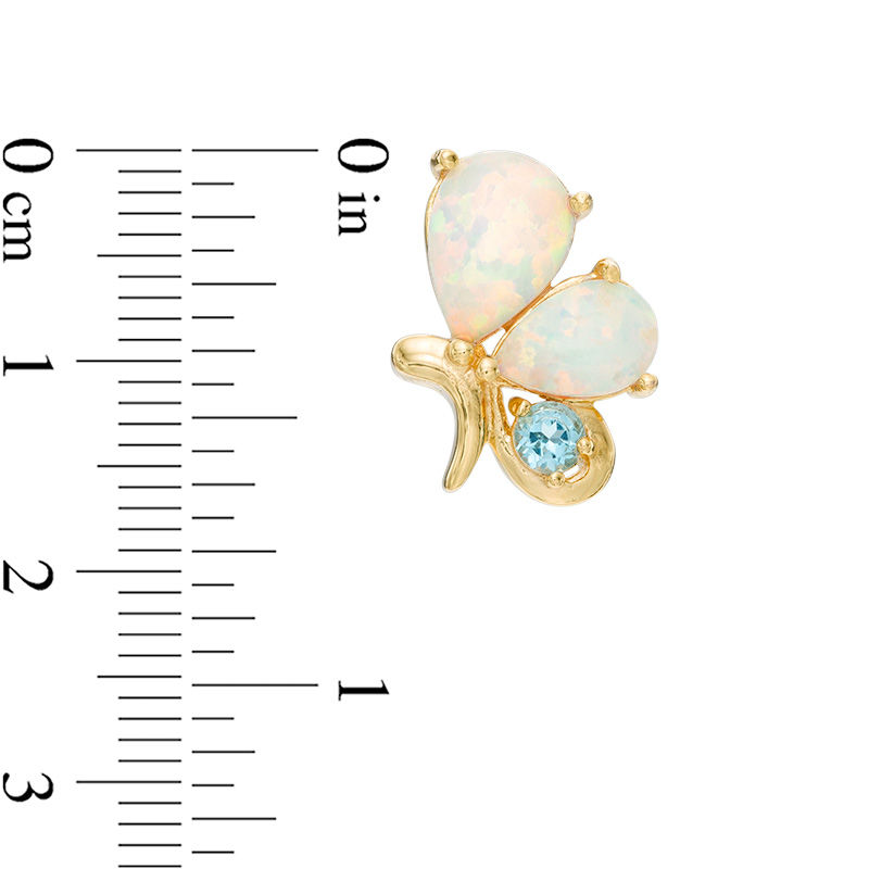 Pear-Shaped Lab-Created Opal and Swiss Blue Topaz Butterfly Stud Earrings in Sterling Silver with 18K Gold Plate