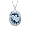Thumbnail Image 0 of Oval Agate and Lab-Created White Sapphire Double Heart Cameo Pendant in Sterling Silver