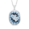 Thumbnail Image 1 of Oval Agate and Lab-Created White Sapphire Double Heart Cameo Pendant in Sterling Silver
