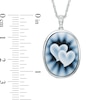 Thumbnail Image 1 of Oval Agate and Lab-Created White Sapphire Double Heart Cameo Pendant in Sterling Silver