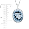 Thumbnail Image 2 of Oval Agate and Lab-Created White Sapphire Double Heart Cameo Pendant in Sterling Silver