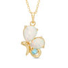 Thumbnail Image 0 of Pear-Shaped Lab-Created Opal and Swiss Blue Topaz Butterfly Pendant in Sterling Silver with 18K Gold Plate