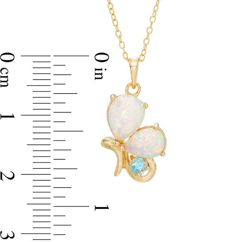 Pear-Shaped Lab-Created Opal and Swiss Blue Topaz Butterfly Pendant in Sterling Silver with 18K Gold Plate