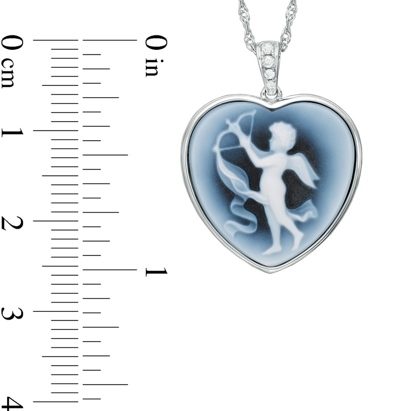 Main Image 2 of 18.0mm Heart-Shaped Agate and Lab-Created White Sapphire Cupid Cameo Pendant in Sterling Silver