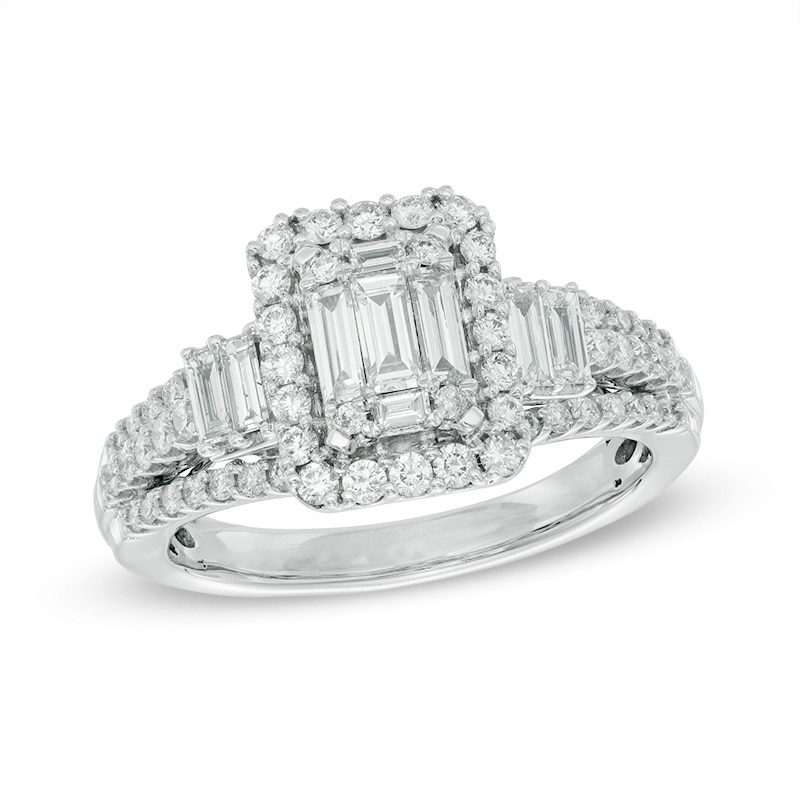 1.00 CT. T.W. Baguette Composite Diamond Rectangular Frame Engagement Ring in 14K White Gold