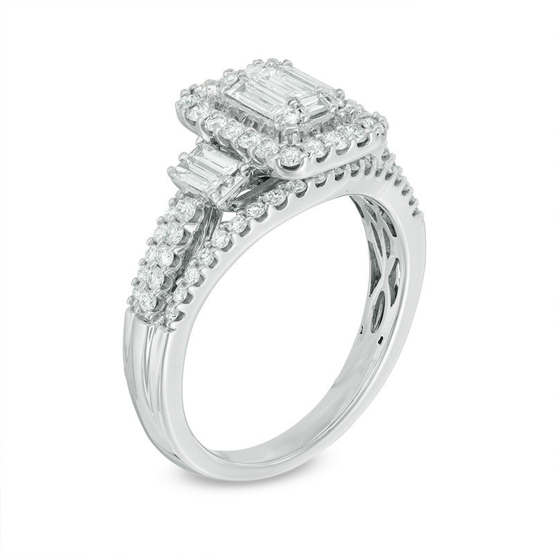 Main Image 2 of 1.00 CT. T.W. Baguette Composite Diamond Rectangular Frame Engagement Ring in 14K White Gold