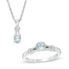 Thumbnail Image 0 of Oval Aquamarine and Diamond Accent Collar Pendant and Ring Set in Sterling Silver - Size 7