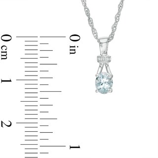Oval Aquamarine and Diamond Accent Collar Pendant and Ring Set in Sterling Silver - Size 7