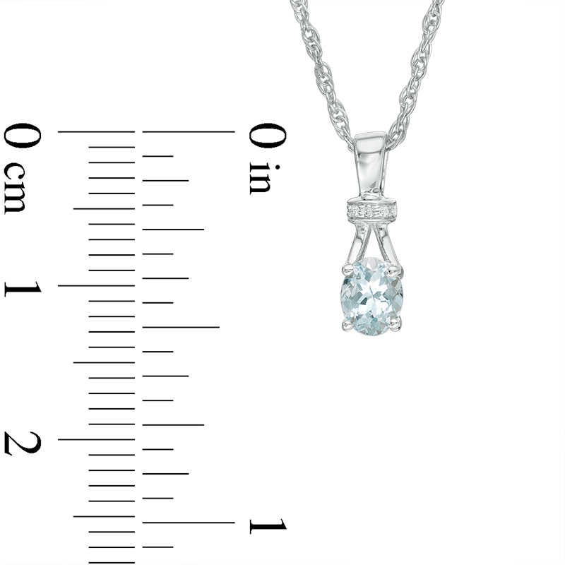 Main Image 3 of Oval Aquamarine and Diamond Accent Collar Pendant and Ring Set in Sterling Silver - Size 7