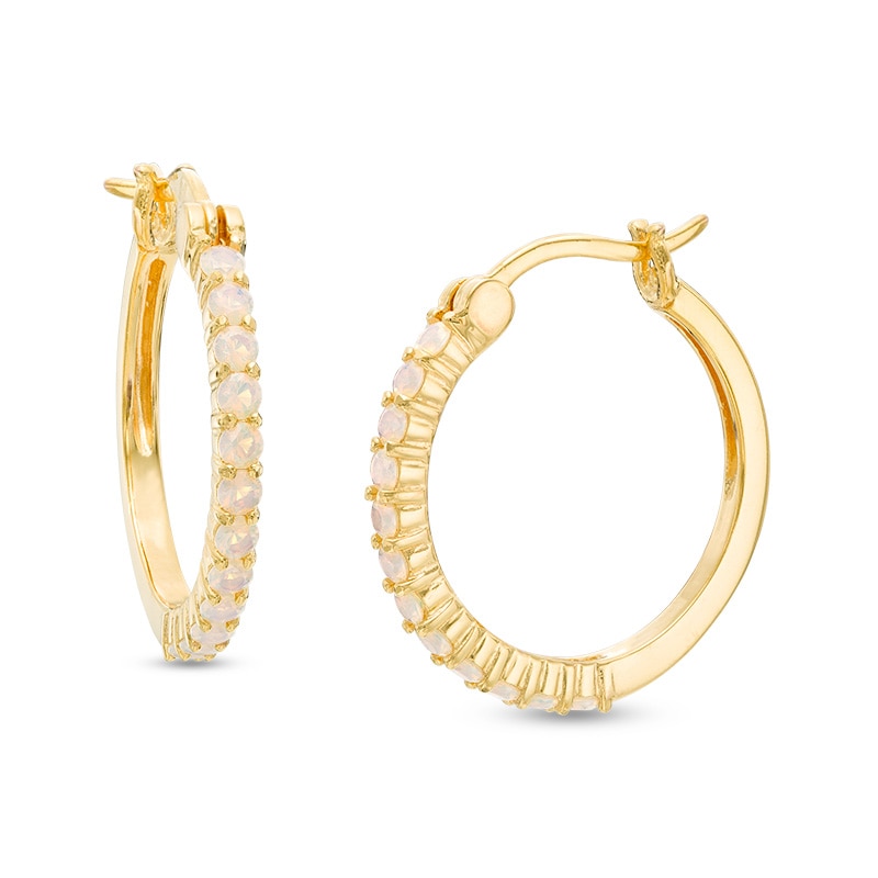 Main Image 1 of Lab-Created Yellow Opal Hoop Earrings in Sterling Silver with 18K Gold Plate
