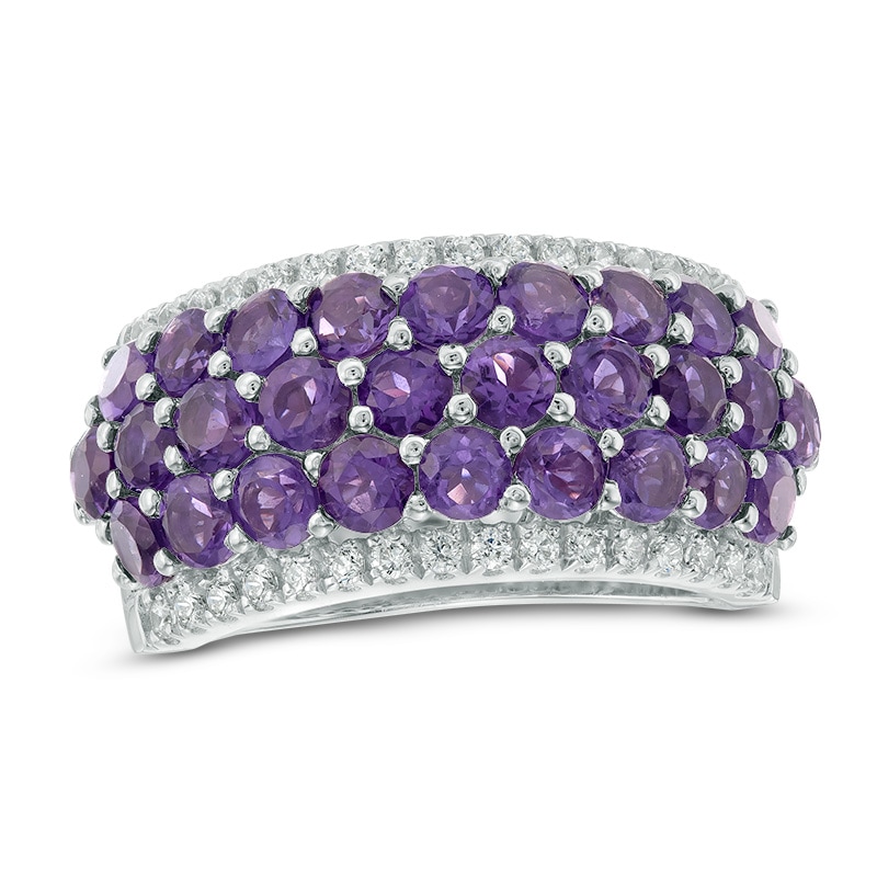 Main Image 1 of Amethyst and Lab-Created White Sapphire Multi-Row Band in Sterling Silver