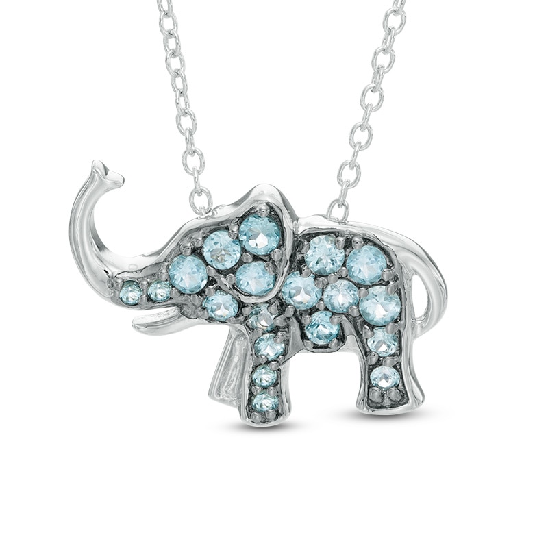 Main Image 1 of Swiss Blue Topaz Elephant Pendant in Sterling Silver