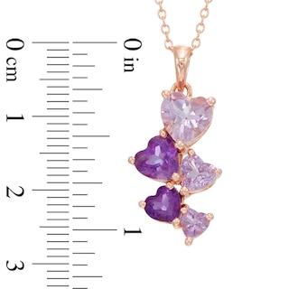 Rose de France and Purple Amethyst Heart Drop Pendant in Sterling Silver with 18K Rose Gold Plate