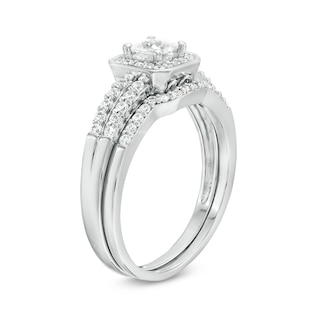 0.45 CT. T.W. Princess-Cut Diamond Cushion Frame Bridal Set in Sterling Silver