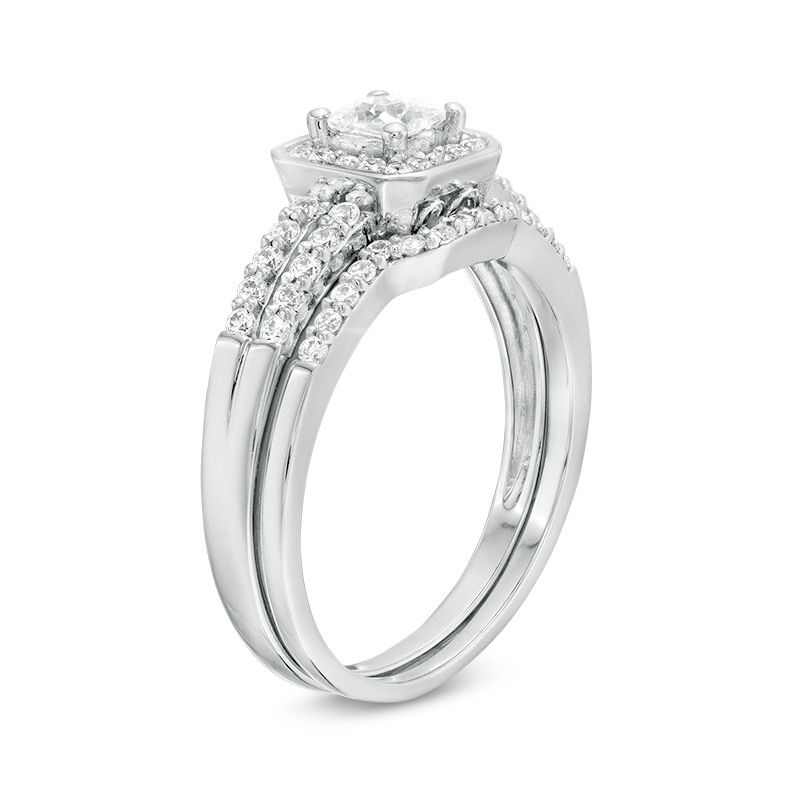 Main Image 3 of 0.45 CT. T.W. Princess-Cut Diamond Cushion Frame Bridal Set in Sterling Silver