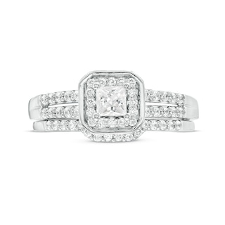 0.45 CT. T.W. Princess-Cut Diamond Cushion Frame Bridal Set in Sterling Silver