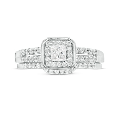 0.45 CT. T.W. Princess-Cut Diamond Cushion Frame Bridal Set in Sterling Silver