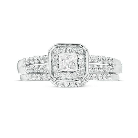 0.45 CT. T.W. Princess-Cut Diamond Cushion Frame Bridal Set in Sterling Silver