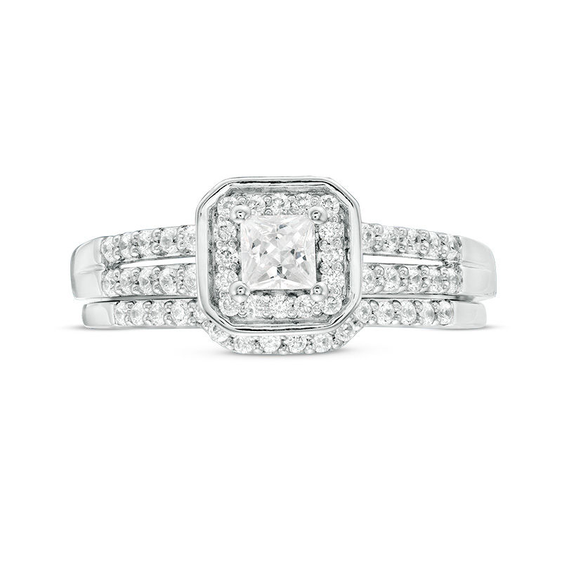 0.45 CT. T.W. Princess-Cut Diamond Cushion Frame Bridal Set in Sterling Silver